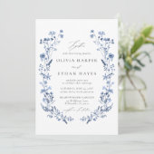 Wildflower Blue Floral Garden QRコード ウェディング 招待状 (スタンド正面)