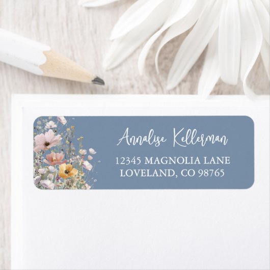 Wildflower Blue Floral Return Address ラベル (インサイチュ)