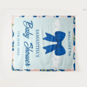 Wildflower Blue Gingham Bow Baby Shower Backdrop タペストリー (正面(横))