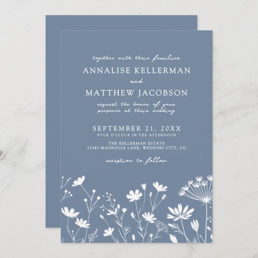 Wildflower Blue Wedding 招待状 (正面/裏面)
