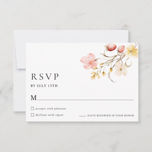 Wildflower Blush フラワーガーデン ウェディング RSVP カード (正面)