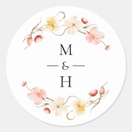 Wildflower Blush Floral Monogram Wedding Favor ラウンドシール