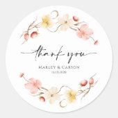 Wildflower Blush Floral Wedding Thank You ラウンドシール (正面)