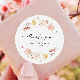 Wildflower Blush Floral Wedding Thank You ラウンドシール