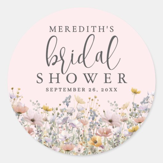 Wildflower Blush Pink Bridal Shower ラウンドシール (正面)