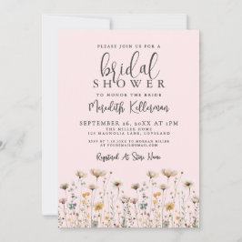 Wildflower Blush Pink Bridal Shower 招待状