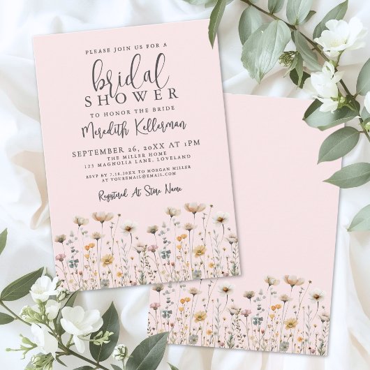 Wildflower Blush Pink Bridal Shower 招待状