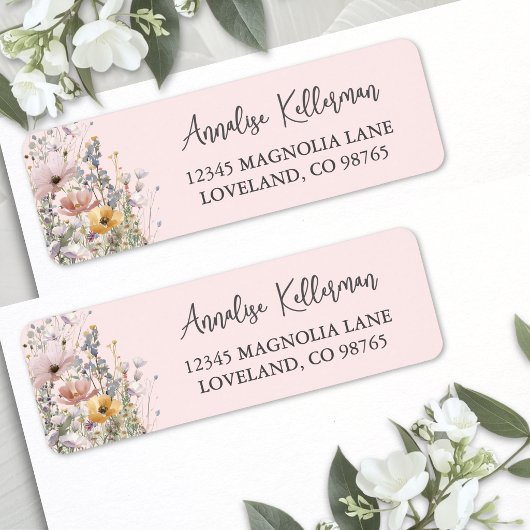 Wildflower Blush Pink Return Address ラベル
