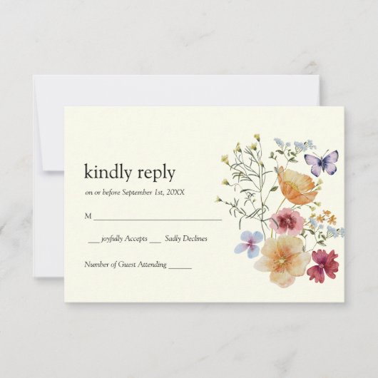 Wildflower Bohoエレガント RSVPカード (正面)