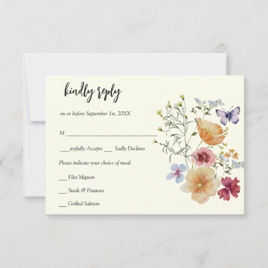 Wildflower Bohoエレガント RSVPカード (正面)