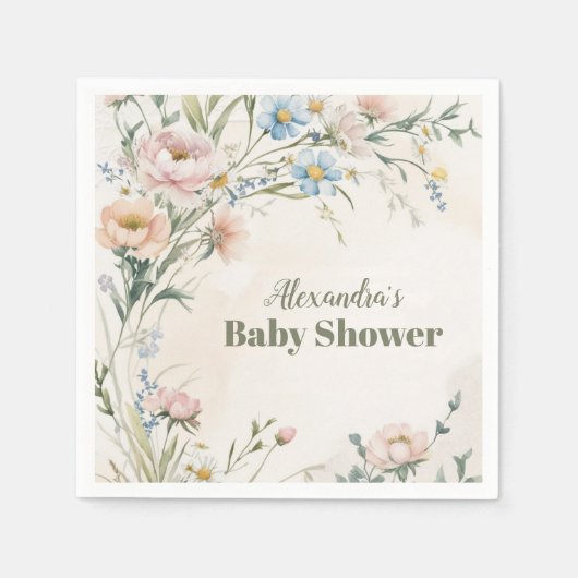 Wildflower Boho Baby Shower スタンダードカクテルナプキン (正面)