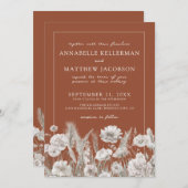 Wildflower Boho Burnt Orange Wedding 招待状 (正面/裏面)