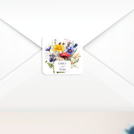 Wildflower Boho Chic Watercolor Wedding スクエアシール