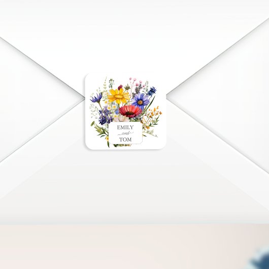 Wildflower Boho Chic Watercolor Wedding スクエアシール