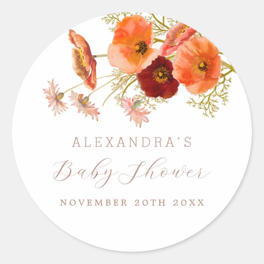 Wildflower Boho Fall Floral Custom Baby Shower ラウンドシール (正面)