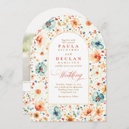 Wildflower Boho Floral Garden Wedding Arch Photo 招待状