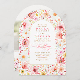 Wildflower Boho Floral Garden Wedding Arch Photo 招待状