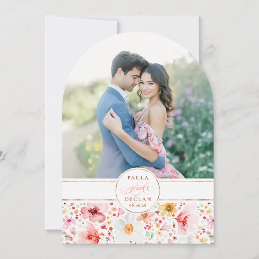 Wildflower Boho Floral Garden Wedding Arch Photo 招待状 (裏面)