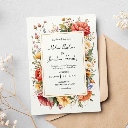 Wildflower Boho Floral Vintage Elegant Wedding 招待状