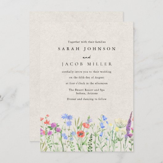 Wildflower Boho Garden Wedding Invitation 招待状 (正面/裏面)