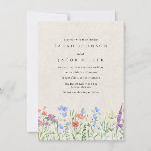 Wildflower Boho Garden Wedding Invitation 招待状 (正面)