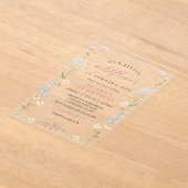 Wildflower Boho Girl 1st Birthday Party アクリル招待状 (レイダウン)
