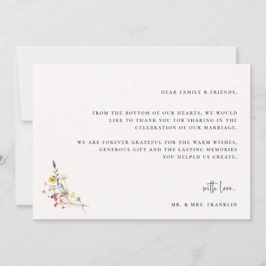 Wildflower Boho Script結婚の写真 サンキューカード (裏面)