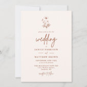 Wildflower Boho Terracotta素朴写真結婚 招待状 (正面)