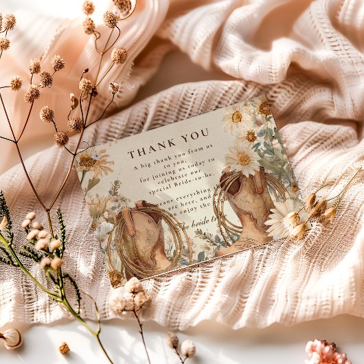 Wildflower Boots Country Bridal Shower サンキューカード