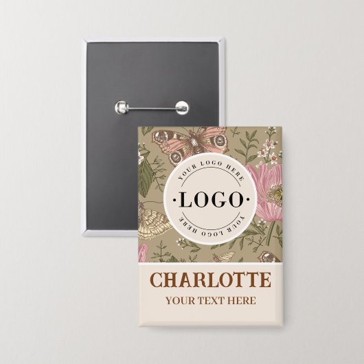 Wildflower Botanicalフローラビジネスロゴ名タグ 缶バッジ (正面/裏面)