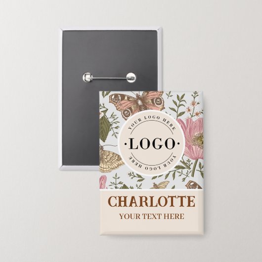 Wildflower Botanicalフローラビジネスロゴ名タグ 缶バッジ (正面/裏面)