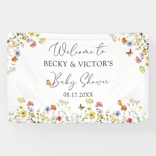 Wildflower Botanical カップルベビーシャワーのウェルカム 横断幕 (横)