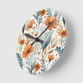 Wildflower Botanical Boho Floral Watercolor ラウンド壁時計 (傾斜)