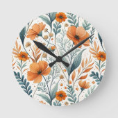 Wildflower Botanical Boho Floral Watercolor ラウンド壁時計 (正面)