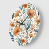 Wildflower Botanical Boho Floral Watercolor ラージ壁時計 (傾斜)