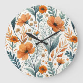 Wildflower Botanical Boho Floral Watercolor ラージ壁時計 (正面)