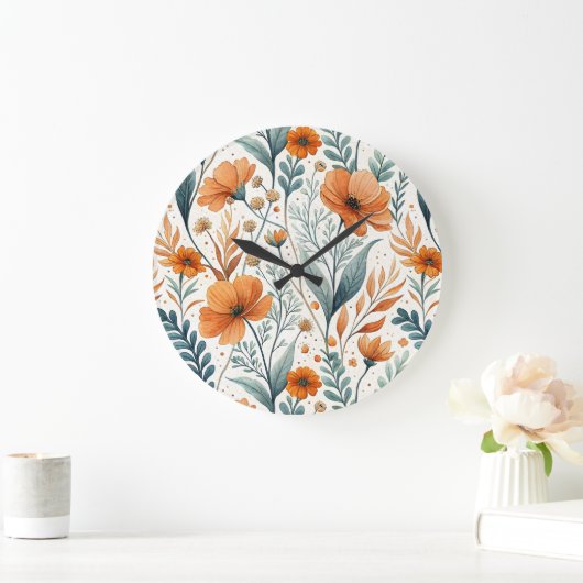 Wildflower Botanical Boho Floral Watercolor ラージ壁時計 (ホーム)