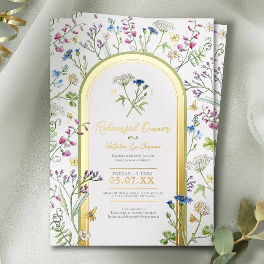 Wildflower Botanical Floral Rehearsal Dinner 箔招待状