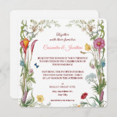 Wildflower Botanical Flowers & Butterflies Wedding 招待状 (正面/裏面)