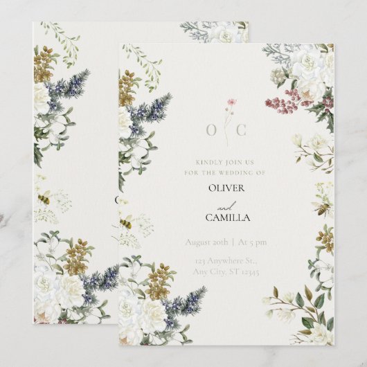 Wildflower Botanical Wedding Invitation Template 招待状 (正面/裏面)