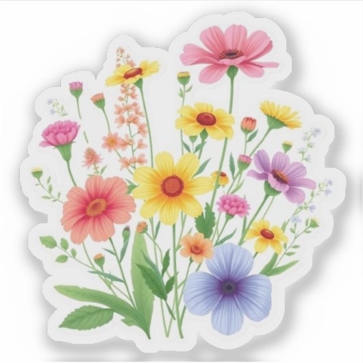 Wildflower Bouquet Botanical Nature Lover シール (正面)