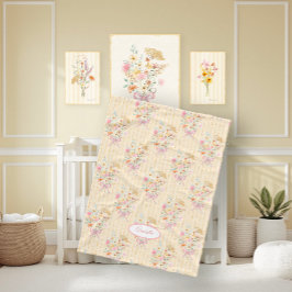 Wildflower Bouquet Floral Ribbon Striped Name Girl フリースブランケット