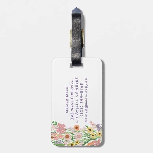 Wildflower Bouquet Handpainted Gouache Custom Name ラゲッジタグ (裏面縦)