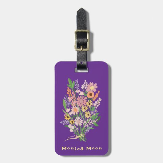 Wildflower Bouquet Handpainted Gouache Custom Name ラゲッジタグ (正面縦)
