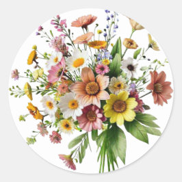 Wildflower Bouquet Sticker | Colorful Botanical  ラウンドシール
