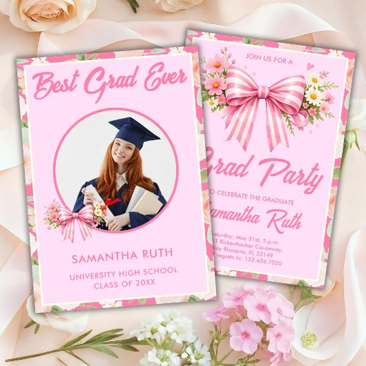 Wildflower Bow Best Grad Ever 卒業フォト 卒業式 招待状