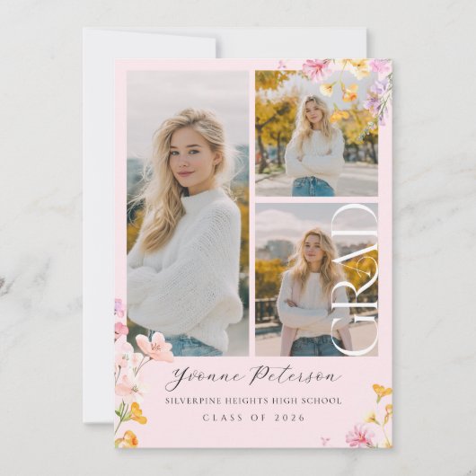 Wildflower & Bow Graduation Announcement 案内状 (正面)