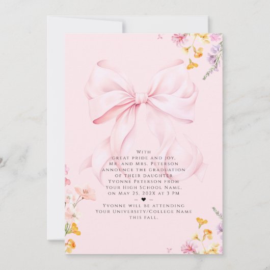 Wildflower & Bow Graduation Announcement 案内状 (裏面)