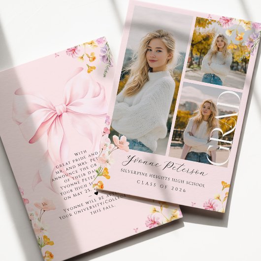 Wildflower & Bow Graduation Announcement 案内状