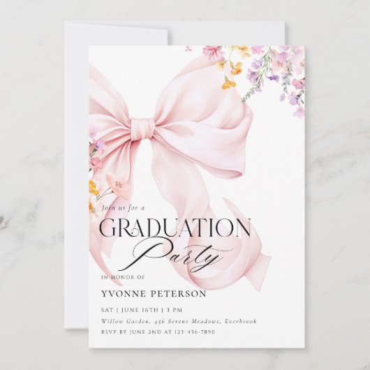 Wildflower & Bow Graduation Invitation 招待状 (正面)